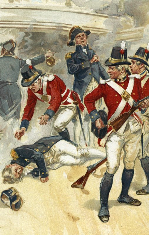 Almirante Lord Nelson fatalmente ferido na batalha de Trafalgar de Gordon Frederick Browne