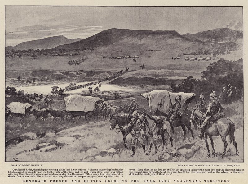 Generais franceses e Hutton que cruzam o Vaal no território de Transvaal de Gordon Frederick Browne
