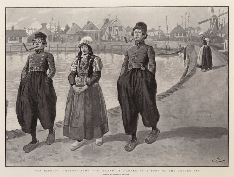 Seu acompanhante, visitantes da ilha de Marken em um porto no Zuyder Zee de Gordon Frederick Browne