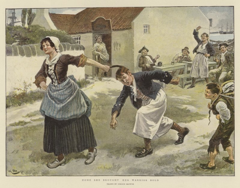 Home Ela trouxe seu guerreiro negrito (chromolitho) de Gordon Frederick Browne
