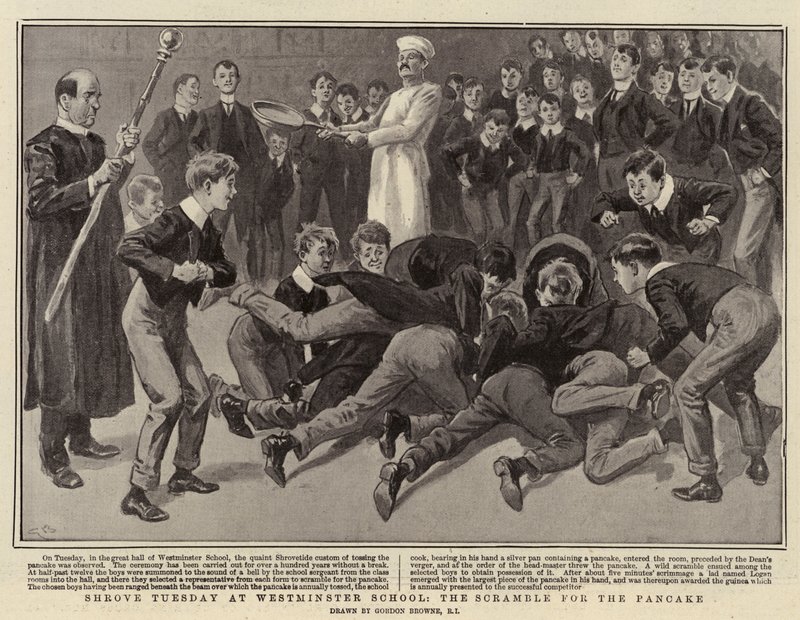 Terça-feira Gorda na Escola de Westminster, o Scramble for the Pancake de Gordon Frederick Browne