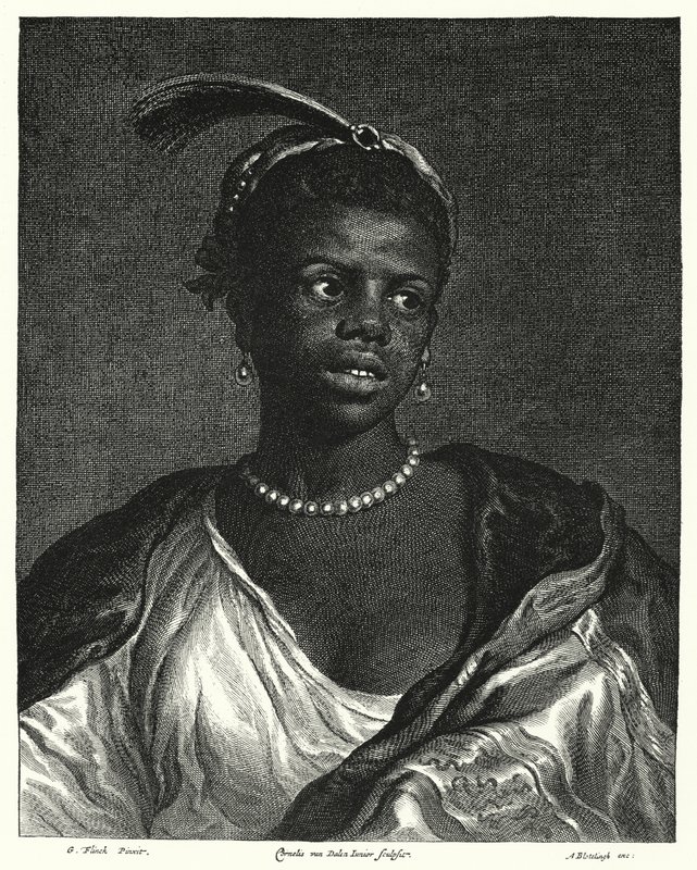 Retrato de uma mulher negra (gravura) de Govaert (after) Flinck