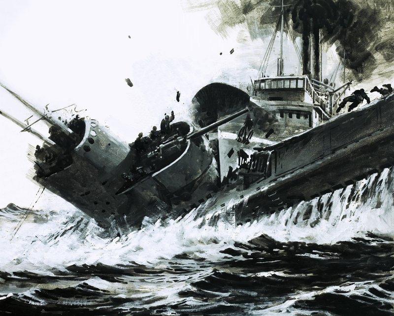 Nos mares da China, em 1930, o navio a vapor Yuta, de 2000 toneladas, embateu no costado do submarino Poseidon de Graham Coton