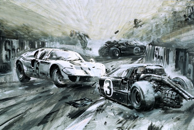 A corrida de Le Mans em 1967 (guache sobre papel) de Graham Coton
