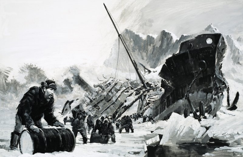 Naufrágio de um navio não identificado num glaciar gelado de Graham Coton