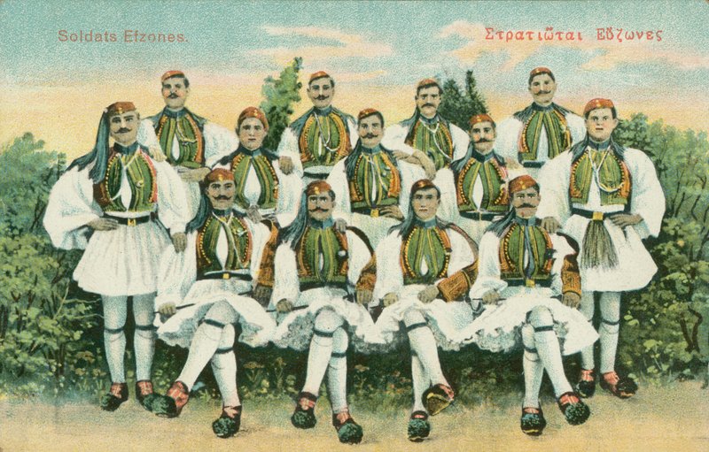 Soldados de Evzones (litografia a cores) de Greek School