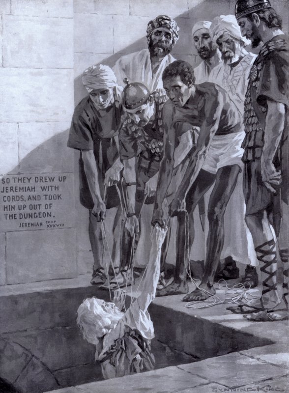 Jeremias sendo tirado do poço em que foi lançado pelo conselho dos príncipes do rei Zedequias (Litho) de Gunning King
