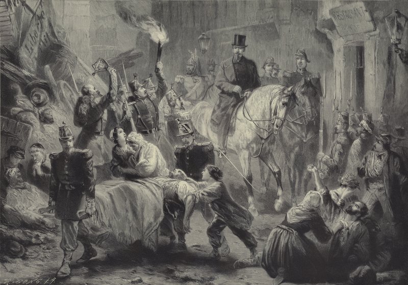 Luís Napoleão visita as barricadas de Paris a cavalo na noite de 3 de dezembro de 1851 de Gustav Bartsch