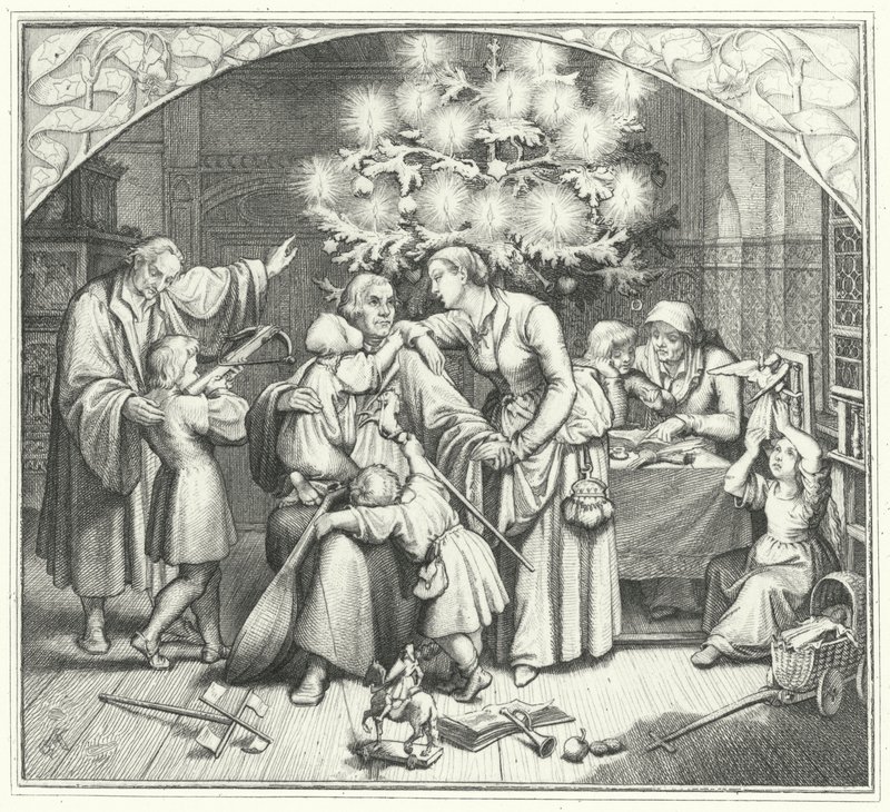 Martin Luther e sua família aproveitando a época festiva (gravura) de Gustav Ferdinand Leopold Konig