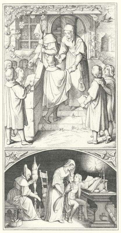 Martin Luther como um jovem estudante cantando na cidade de Eisenach (gravura) de Gustav Ferdinand Leopold Konig