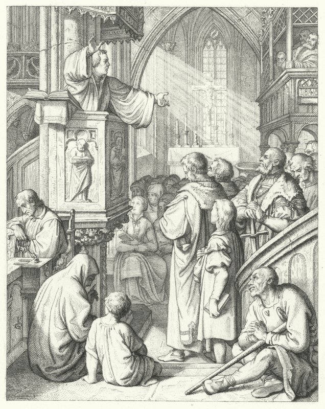 Martinho Lutero proferindo um sermão (gravura) de Gustav Ferdinand Leopold Konig