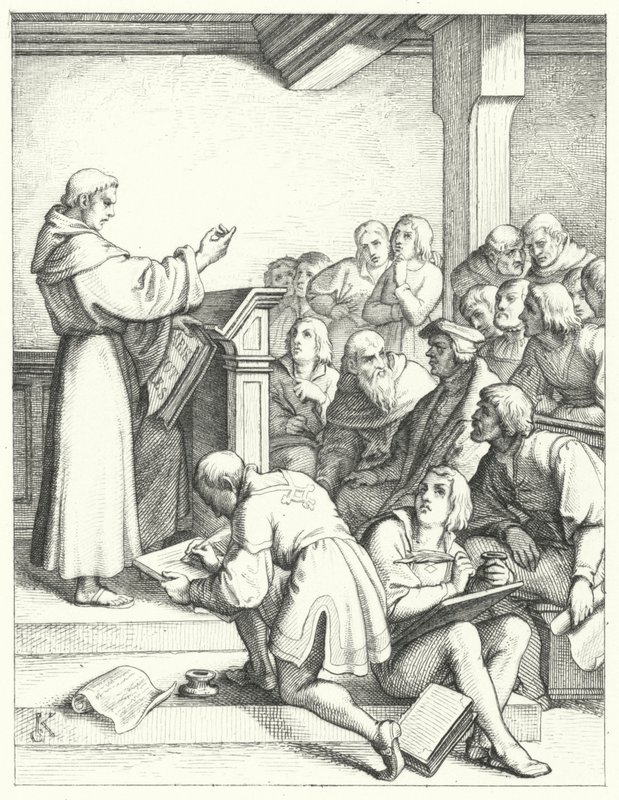 Martin Luther em uma palestra de filosofia e teologia para o seu bacharelado (gravura) de Gustav Ferdinand Leopold Konig