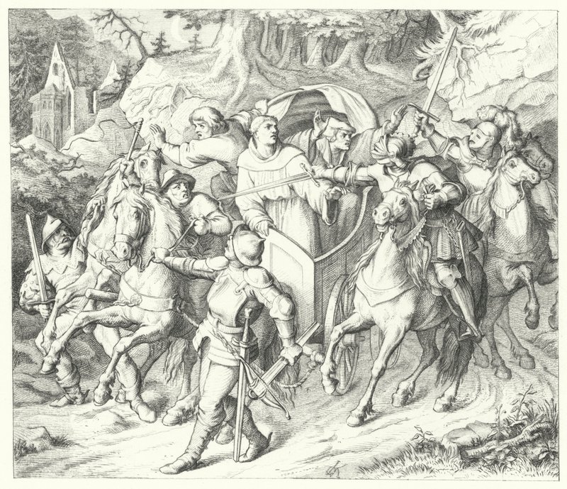 Martinho Lutero é seqüestrado em seu retorno da Dieta de Worms, 1521 de Gustav Ferdinand Leopold Konig