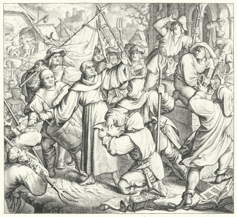 Martinho Lutero prega contra os rebeldes e a Guerra dos Camponeses (gravura) de Gustav Ferdinand Leopold Konig