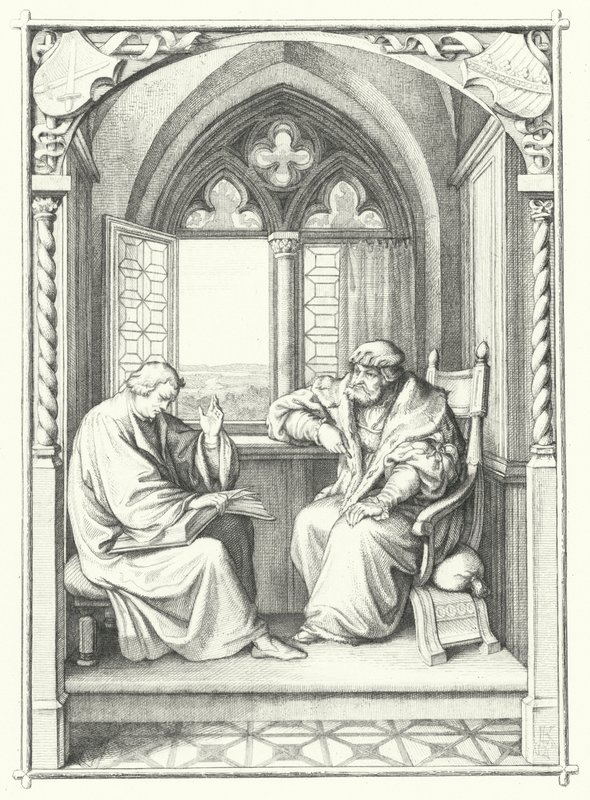 Martinho Lutero lê da Bíblia a João, Eleitor da Saxônia (gravura) de Gustav Ferdinand Leopold Konig
