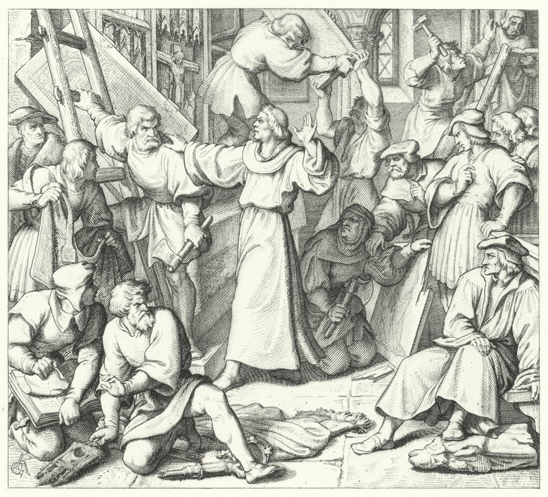 Martinho Lutero prende os iconoclastas em Wittenberg (gravura) de Gustav Ferdinand Leopold Konig