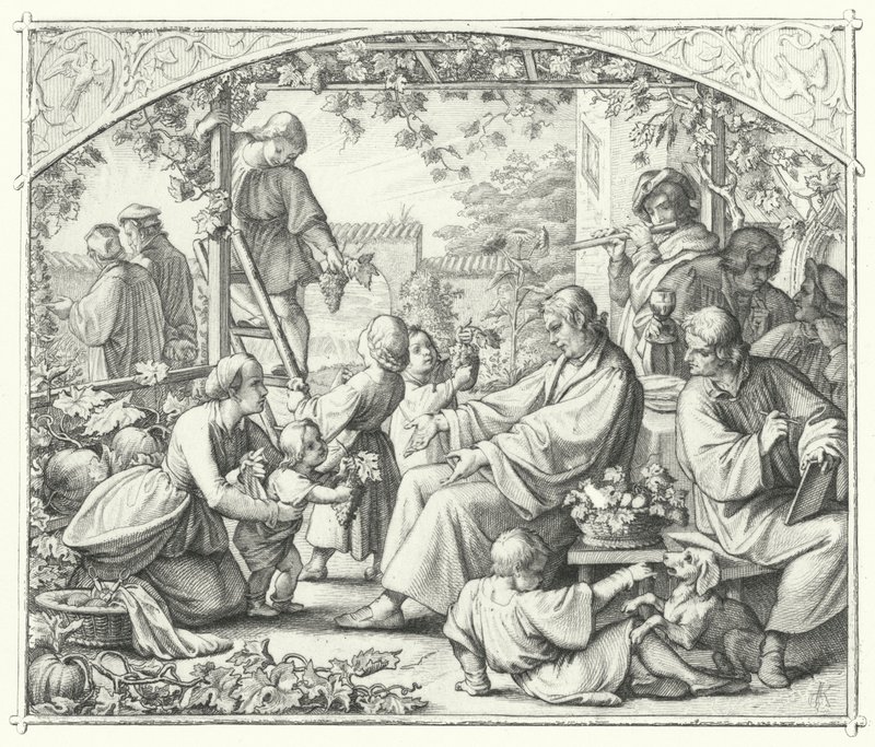 Martin Luther com sua família e alguns de seus contemporâneos curtindo o verão (gravura) de Gustav Ferdinand Leopold Konig