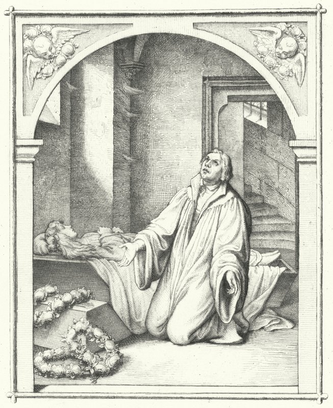 Martinho Lutero com o cadáver de sua filha Magdalena, 1542 de Gustav Ferdinand Leopold Konig