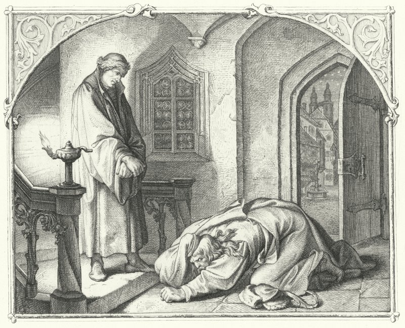 Martin Luther com o comerciante Hans Kohlhase (gravura) de Gustav Ferdinand Leopold Konig