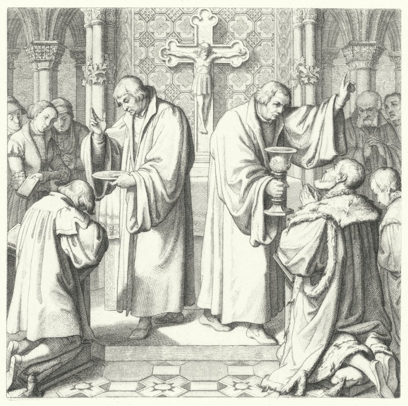 A Sagrada Comunhão mostrada tanto em forma protestante como católica (gravura) de Gustav Ferdinand Leopold Konig