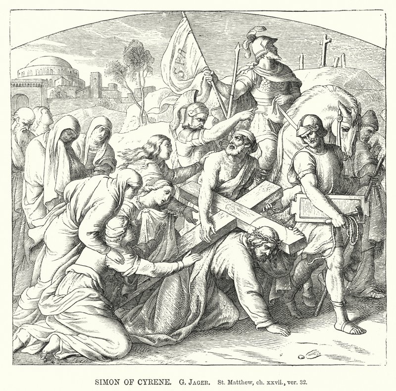 Simão de Cirene, São Mateus, ch xxvii, ver 32 (gravura) de Gustav Jager