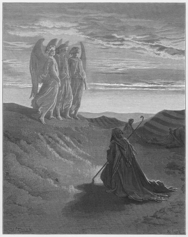 Gustave Dore Bíblia: Abraão e os três anjos de Gustave Dore