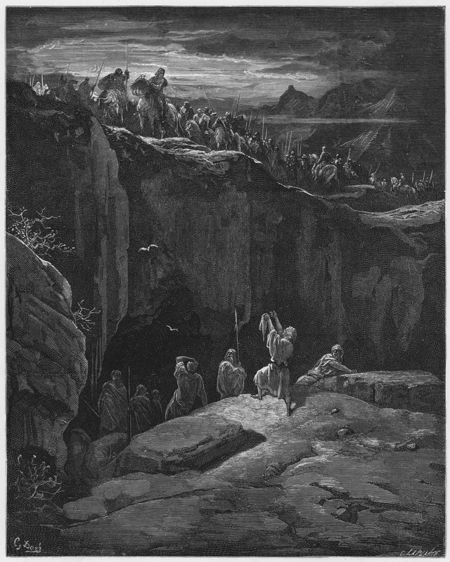 Gustave Dore Bible: David mostrando a Saul que ele havia poupado sua vida de Gustave Dore
