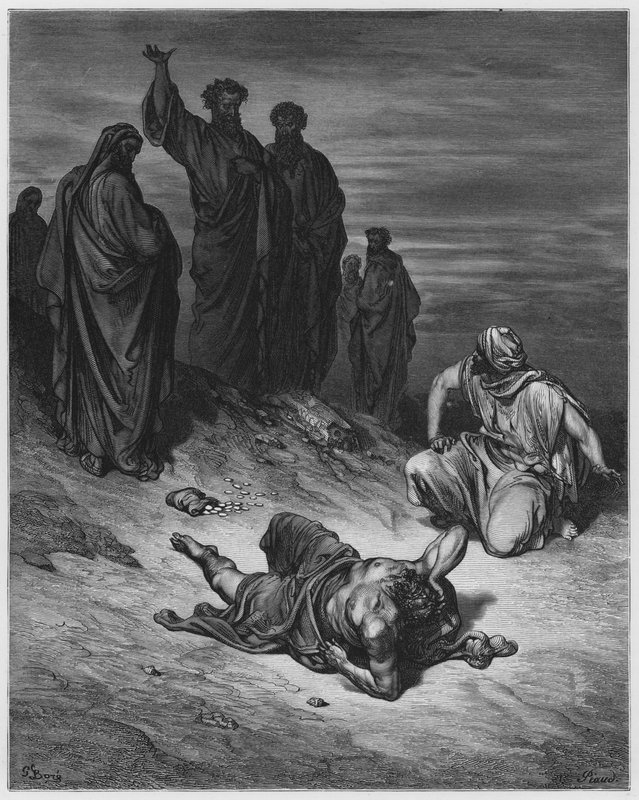 Gustave Dore Bible: Morte de Ananias de Gustave Dore