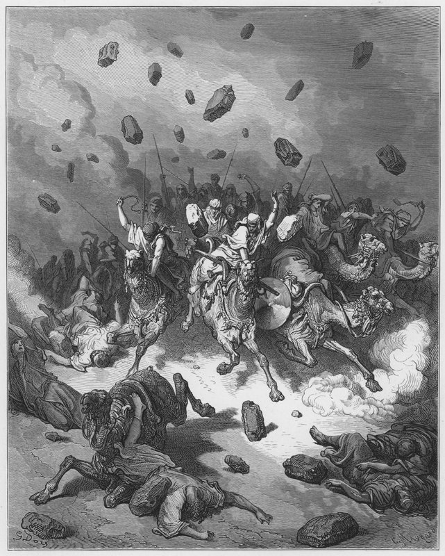 Gustave Dore Bible: Destruição do exército dos amorreus de Gustave Dore