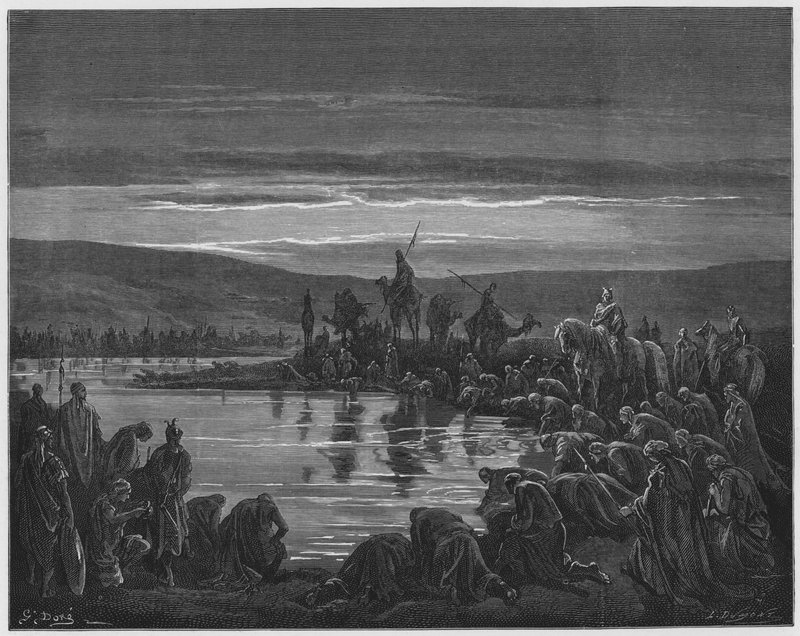 Gustave Dore Bible: Gideon escolhendo seus soldados de Gustave Dore