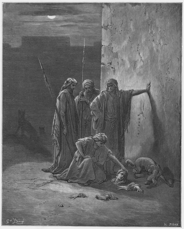 Gustave Dore Bible: Companheiros de Jehus achando os restos mortais de Jezabel de Gustave Dore