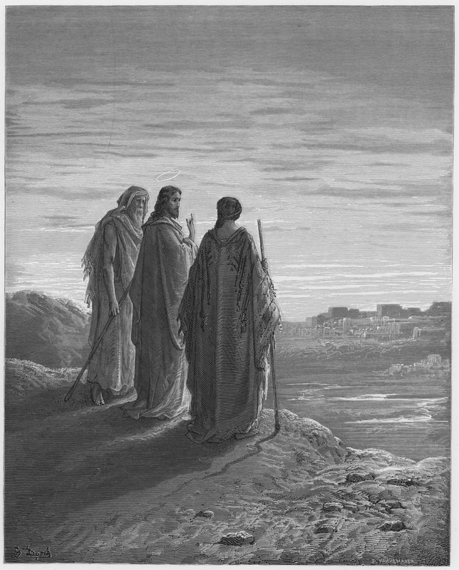 Gustave Dore Bíblia: Jesus e os discípulos indo para Emaús de Gustave Dore