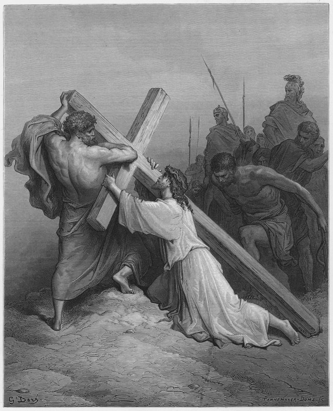 Gustave Dore Bible: Jesus caindo embaixo da cruz de Gustave Dore