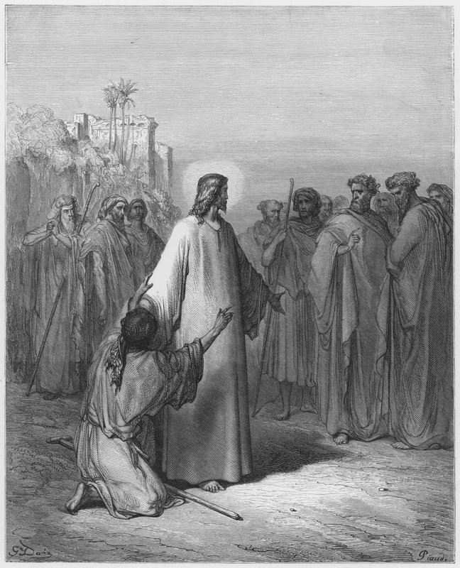Gustave Dore Bible: Jesus curando o homem possuído por um demônio de Gustave Dore