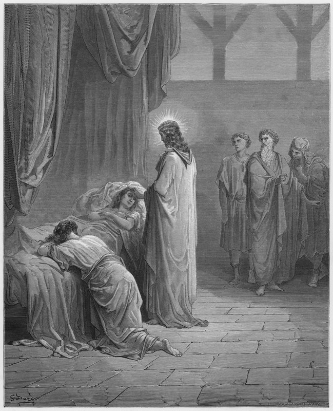 Gustave Dore Bible: Jesus levantando a filha de Jairo de Gustave Dore