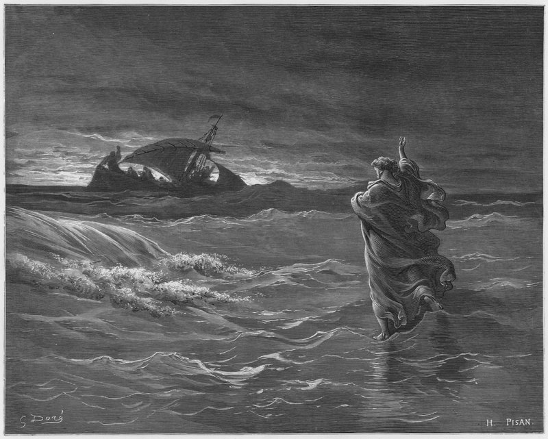 Gustave Dore Bible: Jesus andando no mar de Gustave Dore