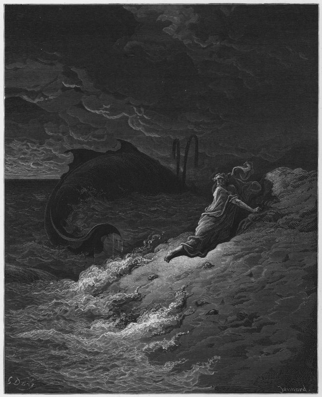 Gustave Dore Bible: Jonah lançado pela baleia de Gustave Dore