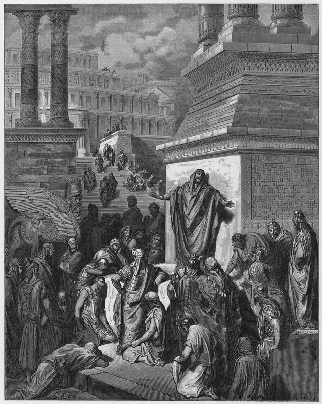 Gustave Dore Bíblia: Jonas pregando para os ninivitas de Gustave Dore