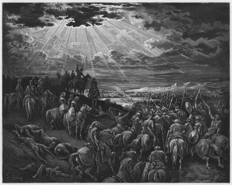 Gustave Dore Bible: Josué comandando o sol para ficar parado de Gustave Dore