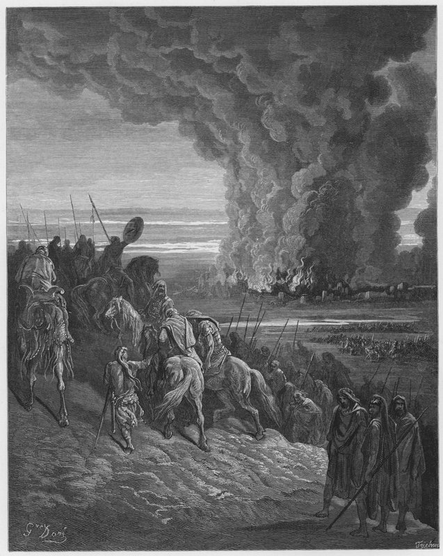 Gustave Dore Bible: Josué cometer a cidade de Ai para as chamas de Gustave Dore