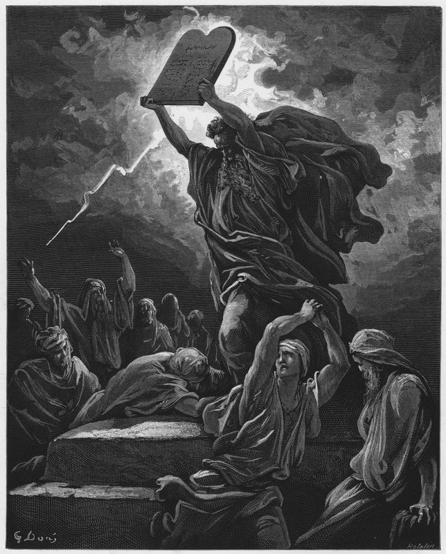 Gustave Dore Bible: Moisés quebrando as tabelas da lei de Gustave Dore