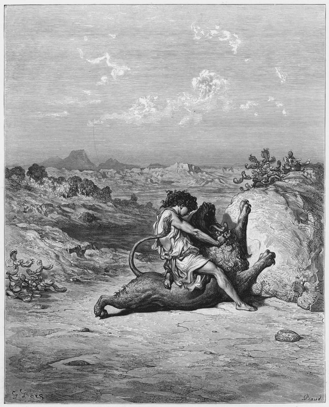 Gustave Dore Bíblia: Sansão matando um leão de Gustave Dore
