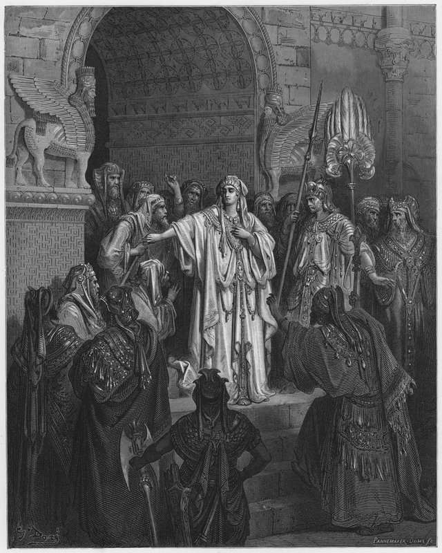 Gustave Dore Bible: A Rainha Vashti recusando-se a obedecer ao comando de Assuero de Gustave Dore