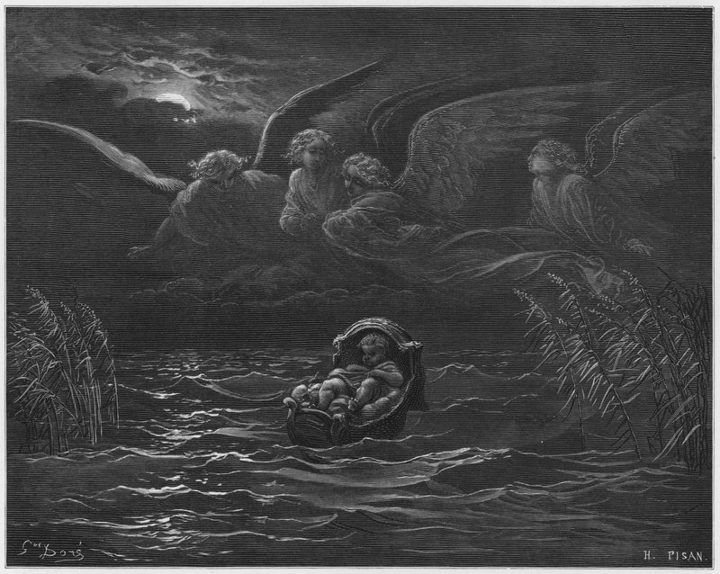 Gustave Dore Bible: A criança Moisés no Nilo de Gustave Dore