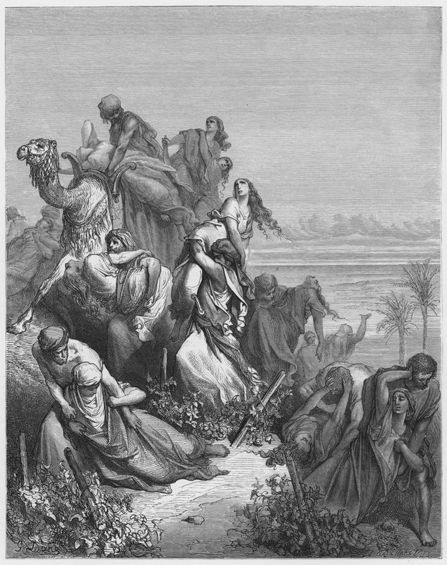 Gustave Dore Bible: Os filhos de Benjamim carregando as virgens de Jabes-Gileade de Gustave Dore