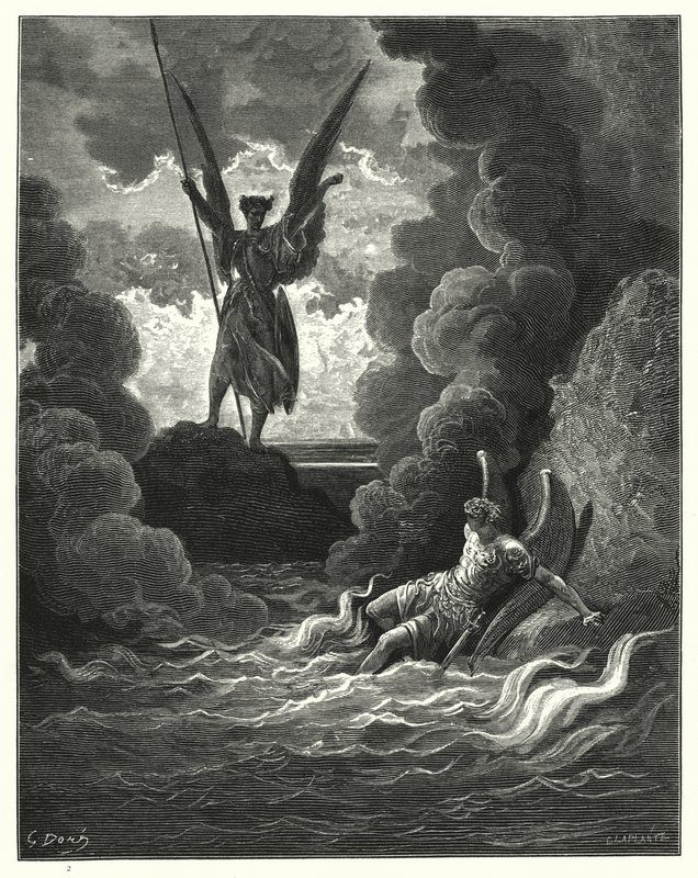 Ilustração de Gustave Dore para Miltons Paradise Lost, livro I, linhas 221, 222 de Gustave Dore