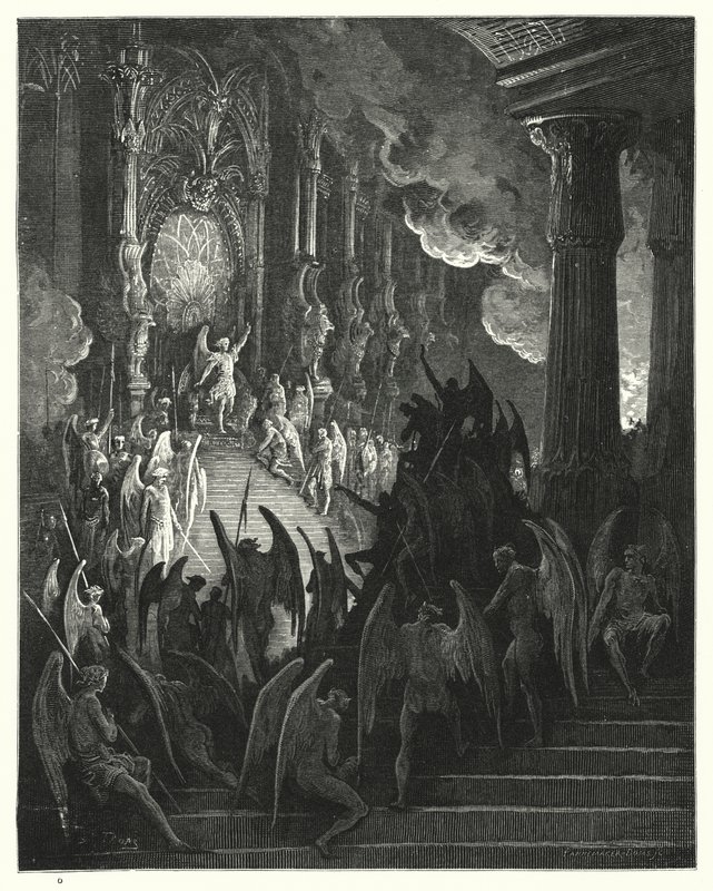 Ilustração de Gustave Dore para Miltons Paradise Lost, Livro II, linhas 1, 2 de Gustave Dore