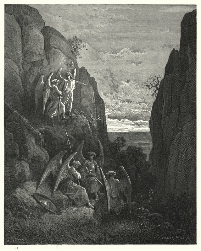 Ilustração de Gustave Dore para Miltons Paradise Lost, Livro IV, linhas 589, 590 de Gustave Dore