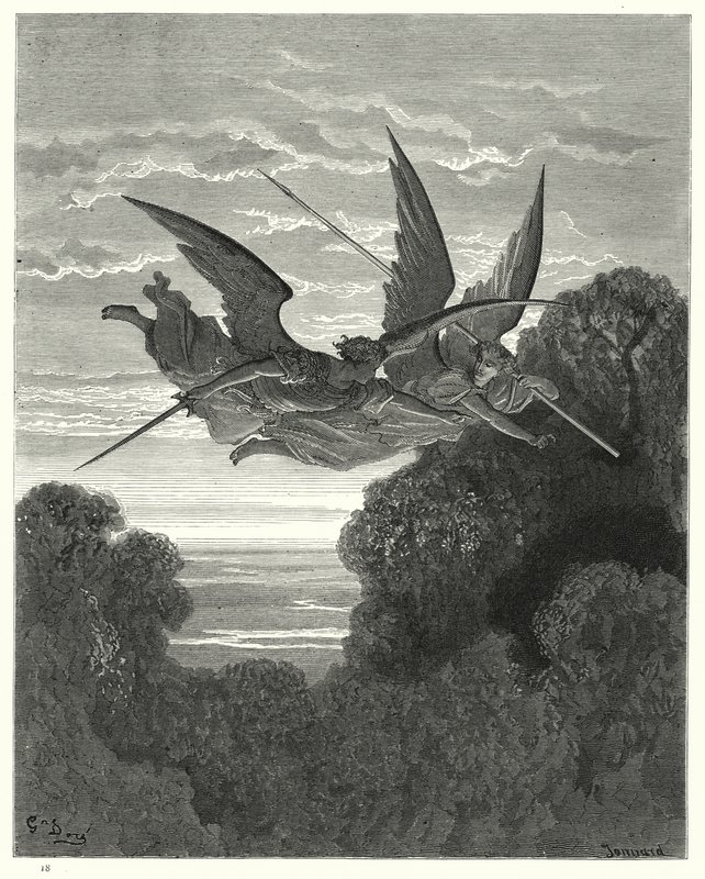Ilustração de Gustave Dore para Miltons Paradise Lost, Livro IV, linhas 798, 799 de Gustave Dore