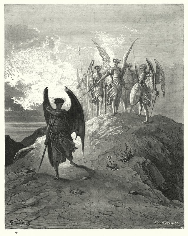 Ilustração de Gustave Dore para Miltons Paradise Lost, Livro IV, linhas 1014, 1015 de Gustave Dore